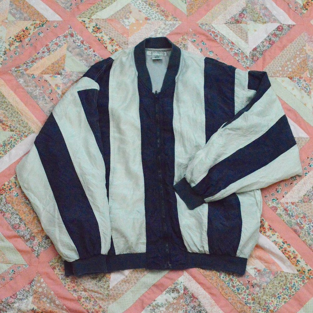 Vintage Silk Striped Bomber Jacket